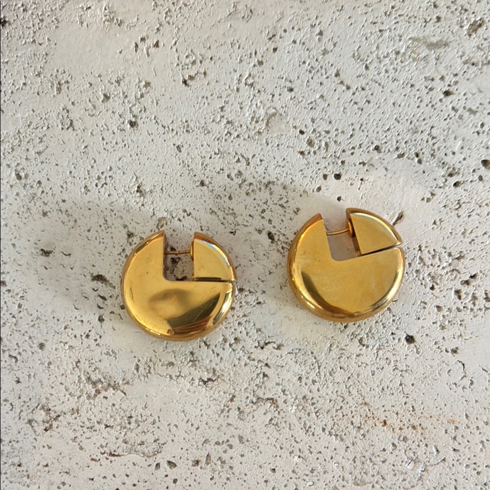 Celine Gold Finish Metal Disc Round Stud Earrings